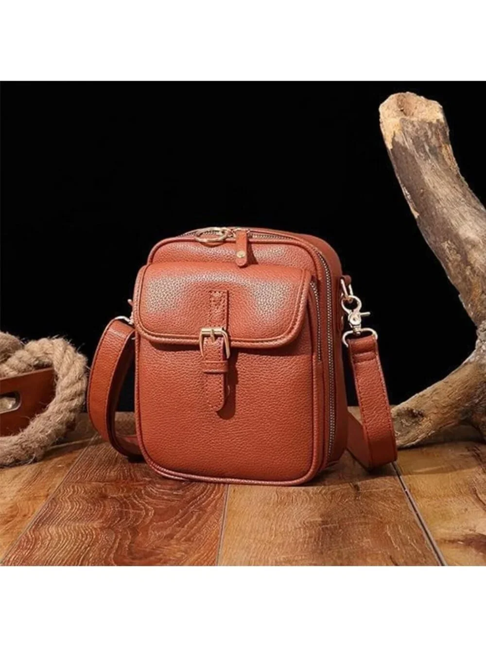 Women's Brown Faux Leather Anti-Theft Large Capacity Card Slots Crossbody Bag